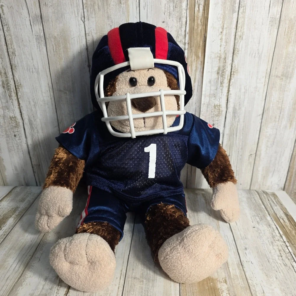 Build-A-Bear Football Monkey Plush Brown Stuffed Animal Navy Blue Uniform No 1